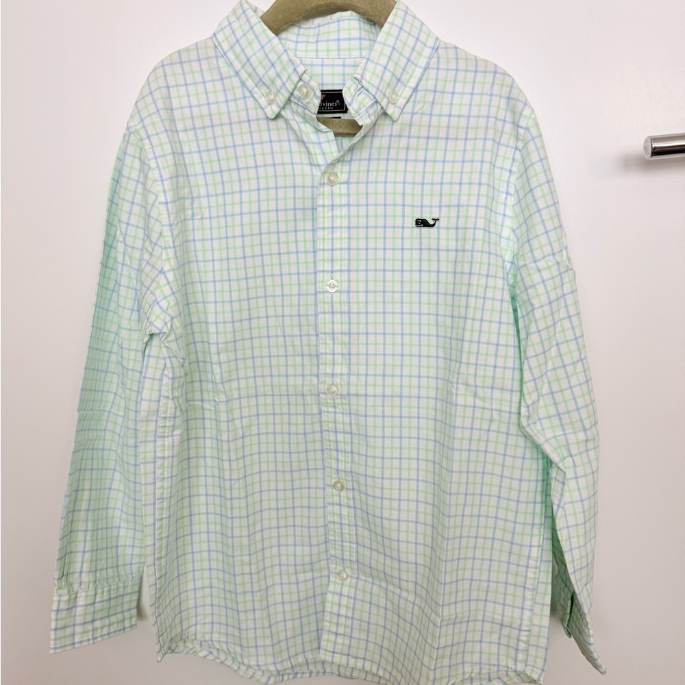 Vineyard Vines boys Light Green Plaid Shirt